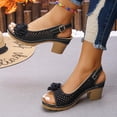 thumbnail image 6 of Buckled Square Heel Sandals for Women,Dressy Peep Toe Slingback Chunky Low Heeled Wedge Shoes Dress Sandals,40, 6 of 6