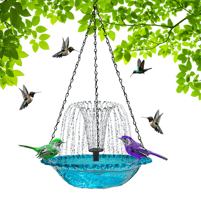 Hanging Bird Bath with Solar Fountain Solar Bird Bath Fountains Hanging Bird Baths for Outdoors Gray