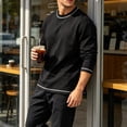 thumbnail image 6 of LYSMORA Men's Crew Neck Contrast Stitch Pullover Sweatshirt, Long Sleeve Loose Fit Casual Street Daily Tops, 6 of 8