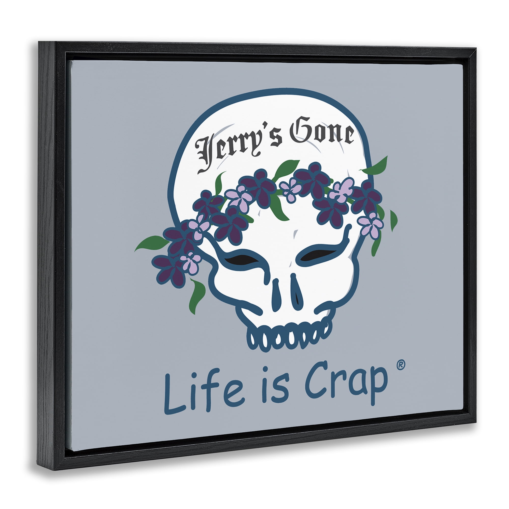 Stupell Industries Jerry's Gone Skull Novelty & Humor Painting Black Floater Framed Canvas Art Print Wall Art, 31 x 25
