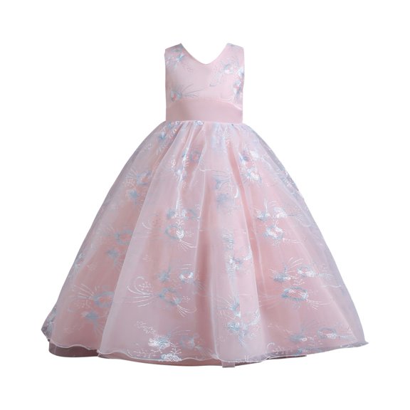 3-13Years Girls Lace Wedding Dress Sleeveless Flower Princess Embroidered Tulle Birthday Party Dresses