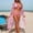 Pink, variant on Women's 3 Piece Tropical Bikini Set with Thin Mesh Long Sleeve Tie Front Maxi Cover Up Dress, Sexy Crisscross Cutout Swimsuits for Pool Party
