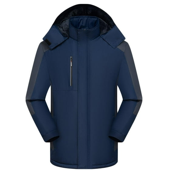 MELDVDIB Mens Trench Coat Zip-Up Fashion Causal Color Block Turtleneck Hooded Long Jacket Fall Winter Long Sleeve Windbreaker Tops with Pockets