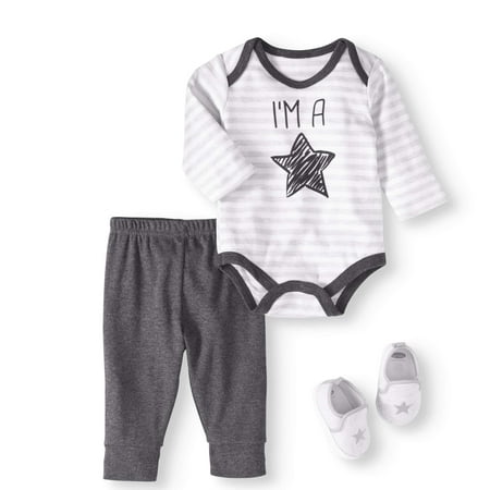 Newborn Baby Boy Bodysuit, Pants & Sneaker, 3pc Outfit Set