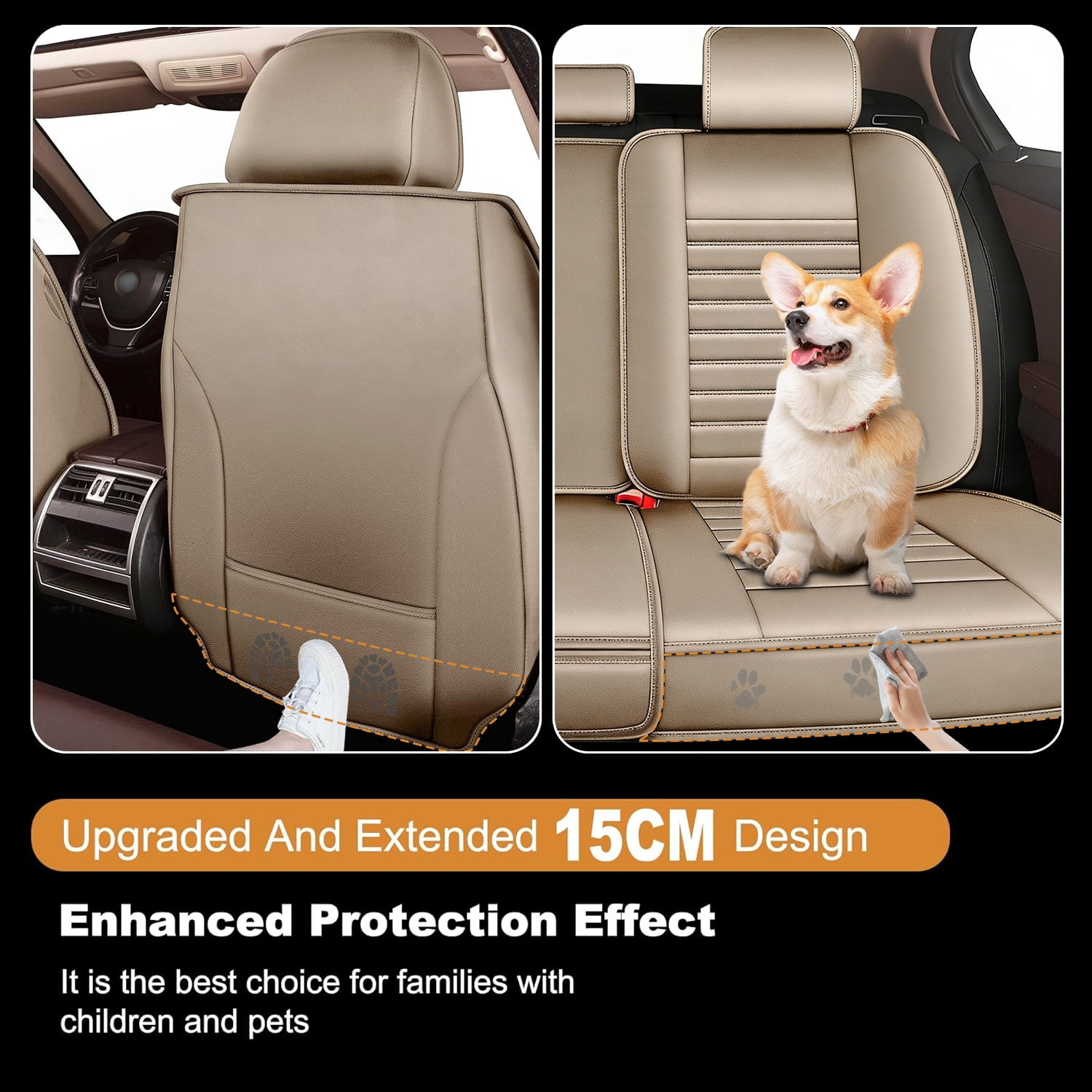 Seat Covers Custom Fit for Honda Ridgeline 2006-2014 2 Seats Waterproof Leather Car Seat Covers Protectors with Lumbar Support Beige,Front Set(2 Seats)