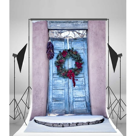 Image of MOHome Christmas Backdrop 5x7ft Photography Backdrop Home Door Decoration Wreath Winter Snow Festival Celebration Children Baby Kids Photos Video Studio Props