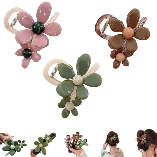 Pinzas rectas con forma de pico de pato y flores retro, horquilla y pinza recta con forma de pico de pato y flores retro, pinzas para el pelo elegantes con forma de pico de pato, planas y de fijación