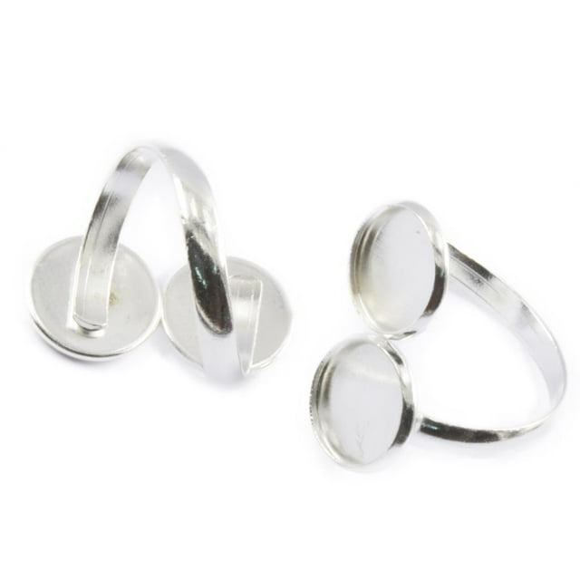 2pcs de Base Marco Accesorio de Joyería Ajustable Redondo Bricolaje Color Plata Blanco 12 mm Baoblaze base del anillo ajustable