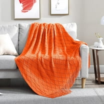 Walensee 100% Acrylic Knit Throw Blanket for Couch, 50" x 60", Orange, Machine Washable