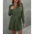 thumbnail image 4 of Women'S Long Sleeve Button Down Shirt Dress Casual Loose Tie Waist Adjustable Sleeve Length Dresses Green S, 4 of 8