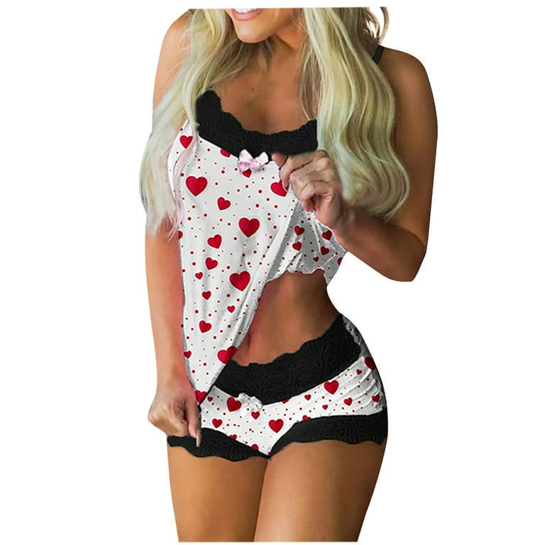 Women Sexy Love Star Printing Sleeveless Suspenders Lace Splicing
