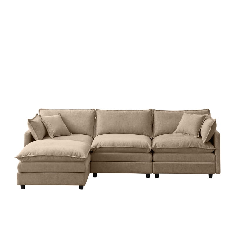 105" Modular Sectional Couch, 3-Seater Soft Chenille L-Shaped Sofa with Ottoman, Upholstery Sofa Couch with Pocket Coil & High-Density Foam for Living Room