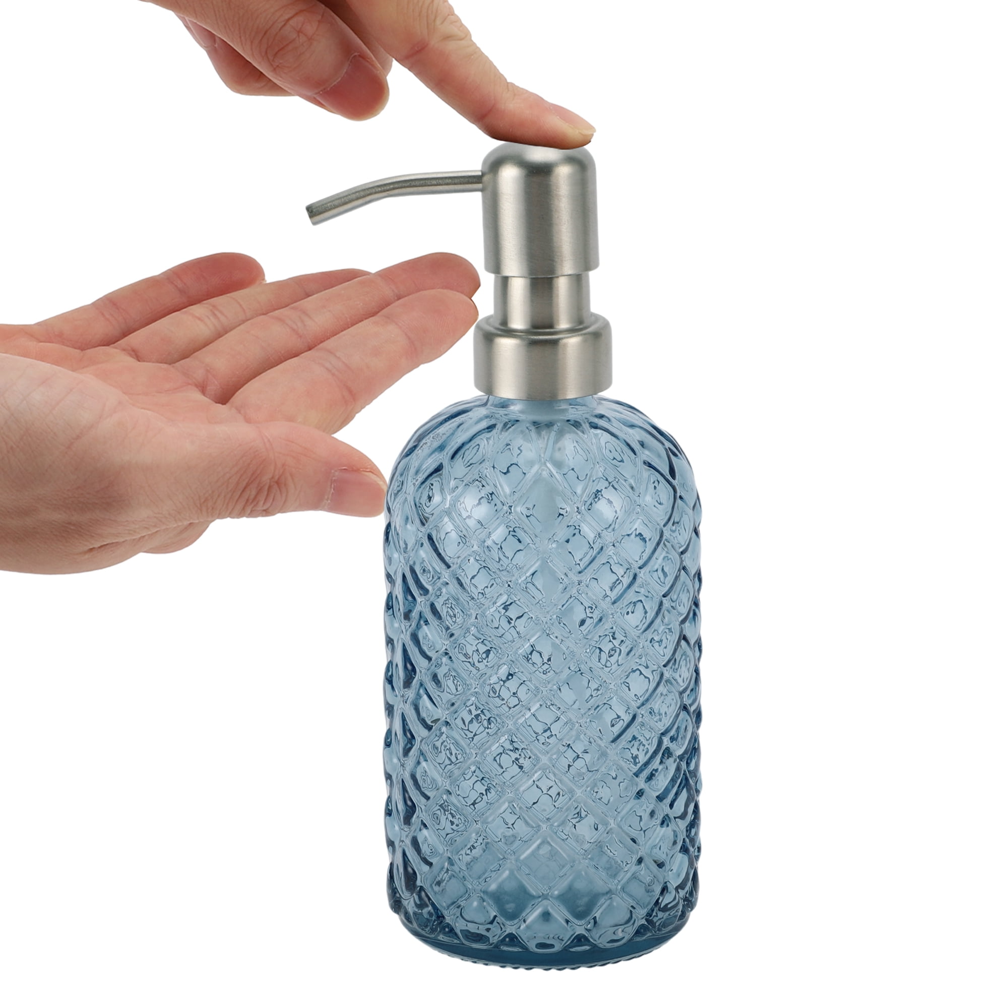 1 Pc Simple Cylindrical Soap Pump Dispenser for Bath 400ml Blue Silver Tone