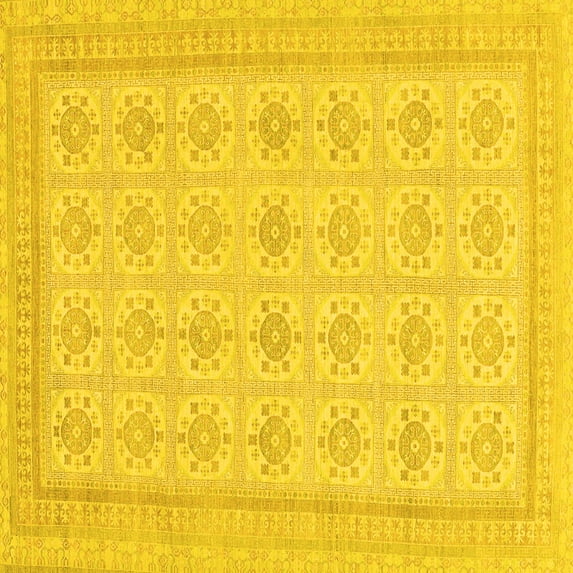 Ahgly Company Machine Washable Indoor Square Abstract Yellow Modern Area Rugs, 4' Square
