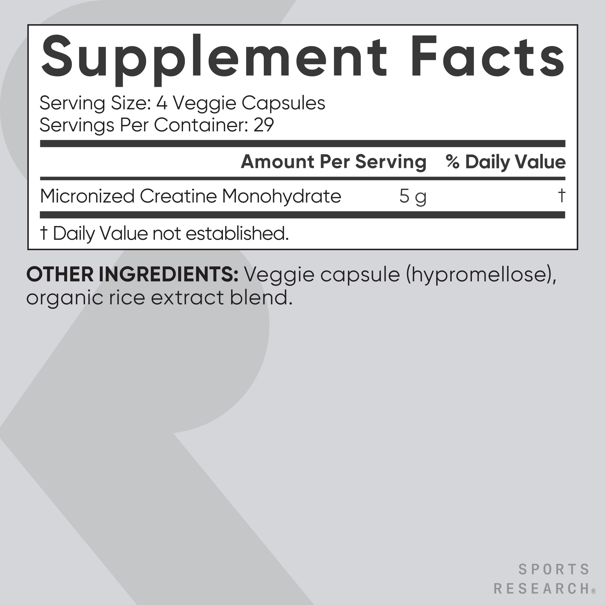 Sports Research Creatine Monohydrate 5000mg (116 veggie capsules)