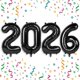 thumbnail image 1 of Globos de aluminio Villorem 2026 negros, 40 cm, feliz año nuevo, 4 unidades, 1 of 7