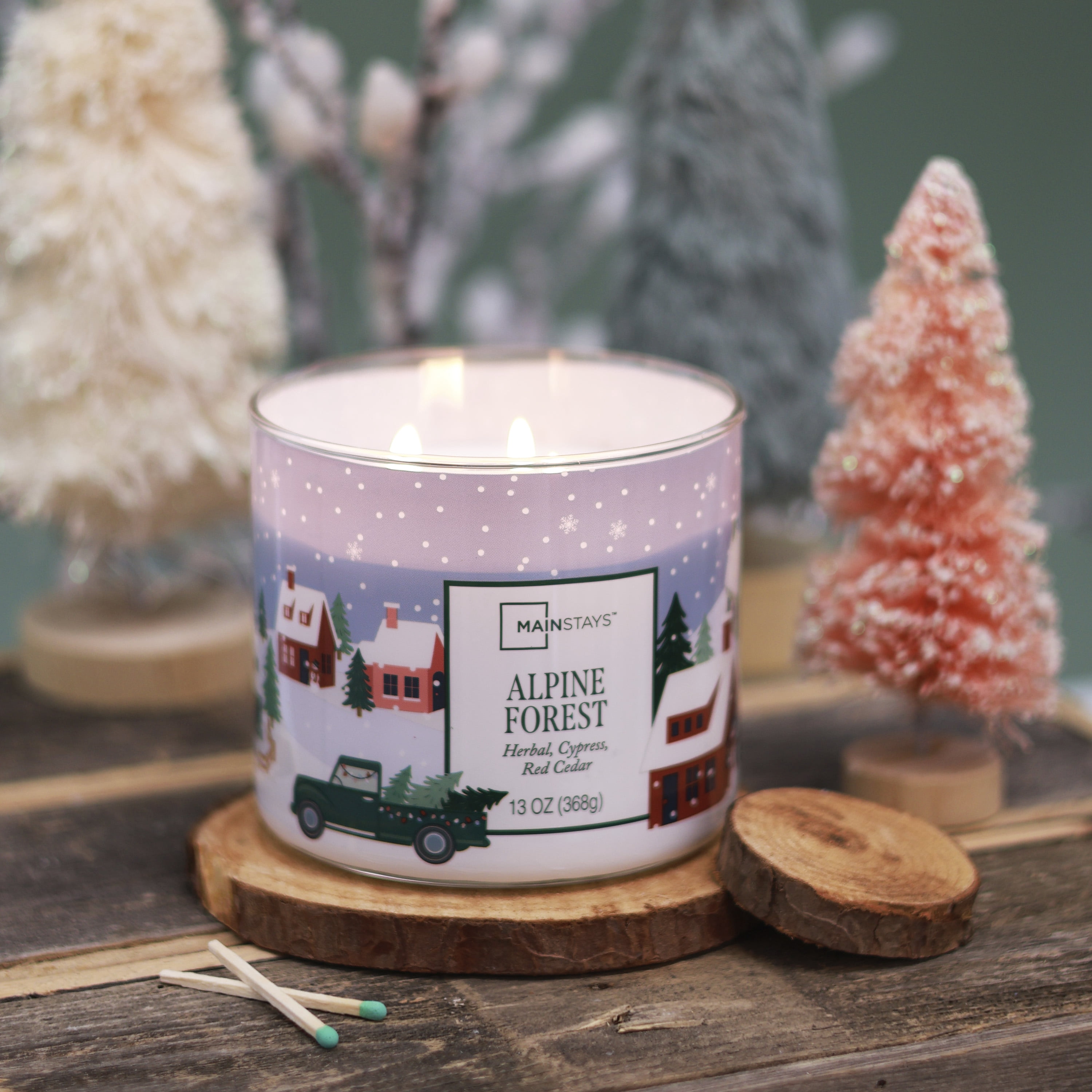 Mainstays 3-Wick Alpine Forest Scented Candle with a Truck Farm Scene Wrap, 13-Ounce