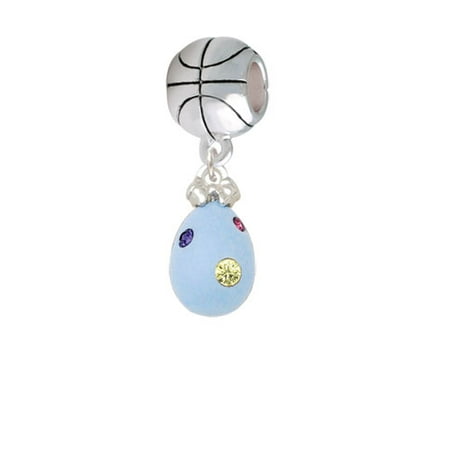 Easter Egg Bead - Light Blue Easter Egg with Multicolored Crystal Dots - Basketball Charm Bead