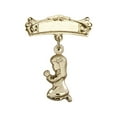 thumbnail image 1 of Gold Filled Baby Badge with Praying Girl Charm and Arched Polished Badge Pin 1 X 3/4 inches, 1 of 1