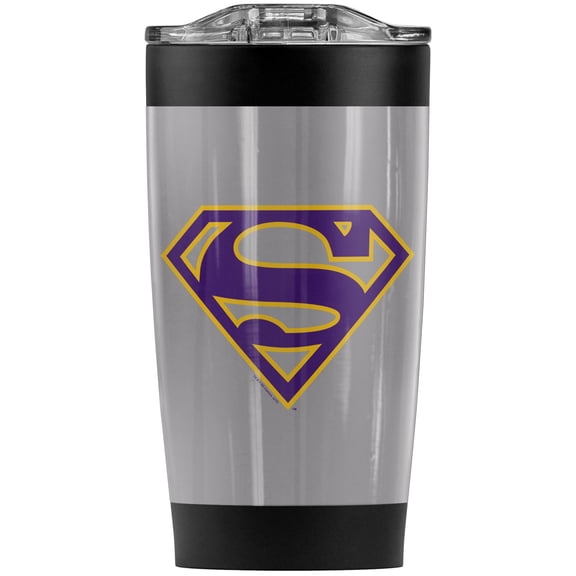 Superman Purple & Gold Shield Logo Stainless Steel Tumbler 20 oz Coffee Travel Mug/Cup, Vacuum Insulated & Double Wall with Leakproof Sliding Lid | Great for Hot Drinks and Cold Beverages