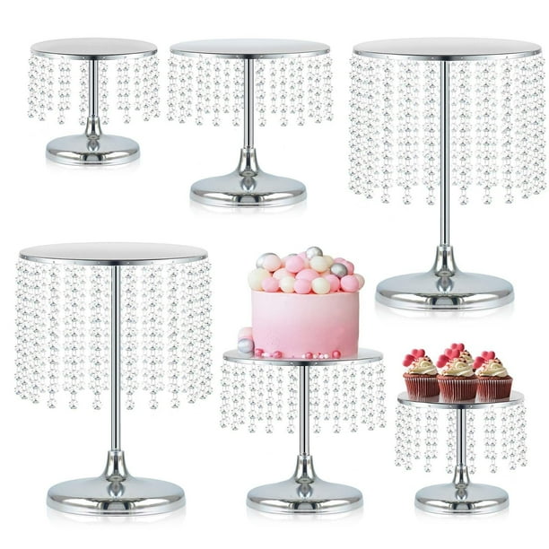 Juego de soporte de metal para tartas con colgantes de vidrio, elegante expositor de mesa de postre para bodas, fiestas de cumpleaños, baby showers, eventos, soportes de vidrio resistentes para