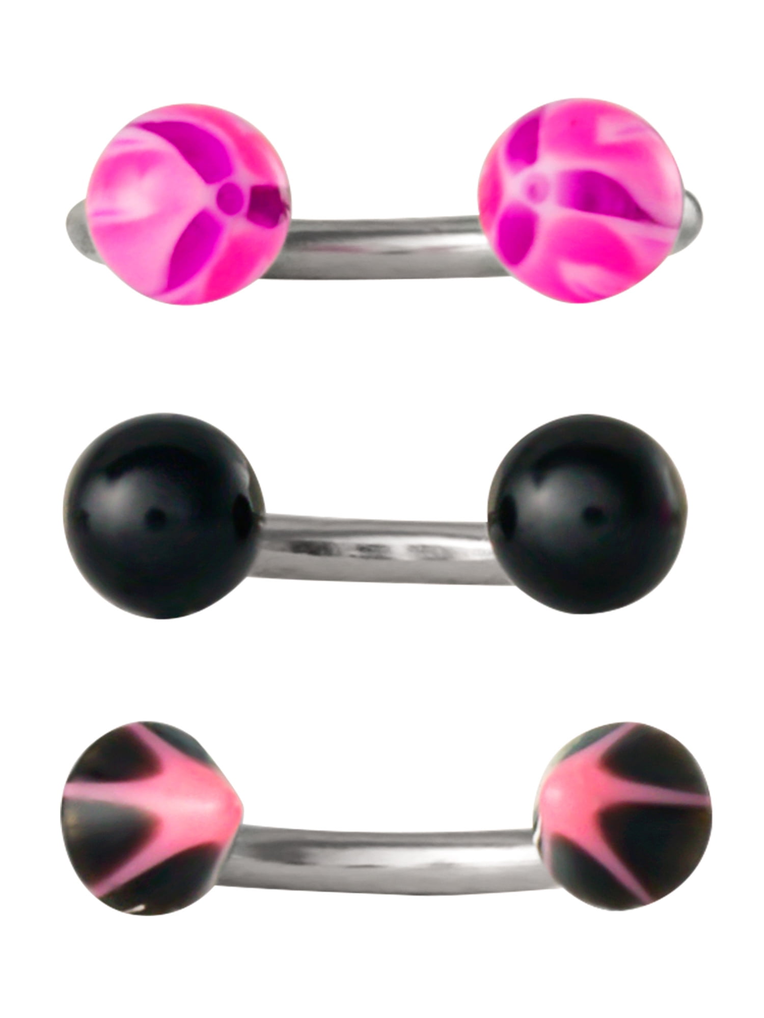 Body Jewelry Women's Value Pack 18 Gauge Stainless Steel Horseshoe Nose Rings, Pink and Black