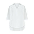 thumbnail image 4 of Mittory Womens Short Sleeve Cotton Button Down Up Shirt Collared V Neck Tops Shirts Blouses, 4 of 7