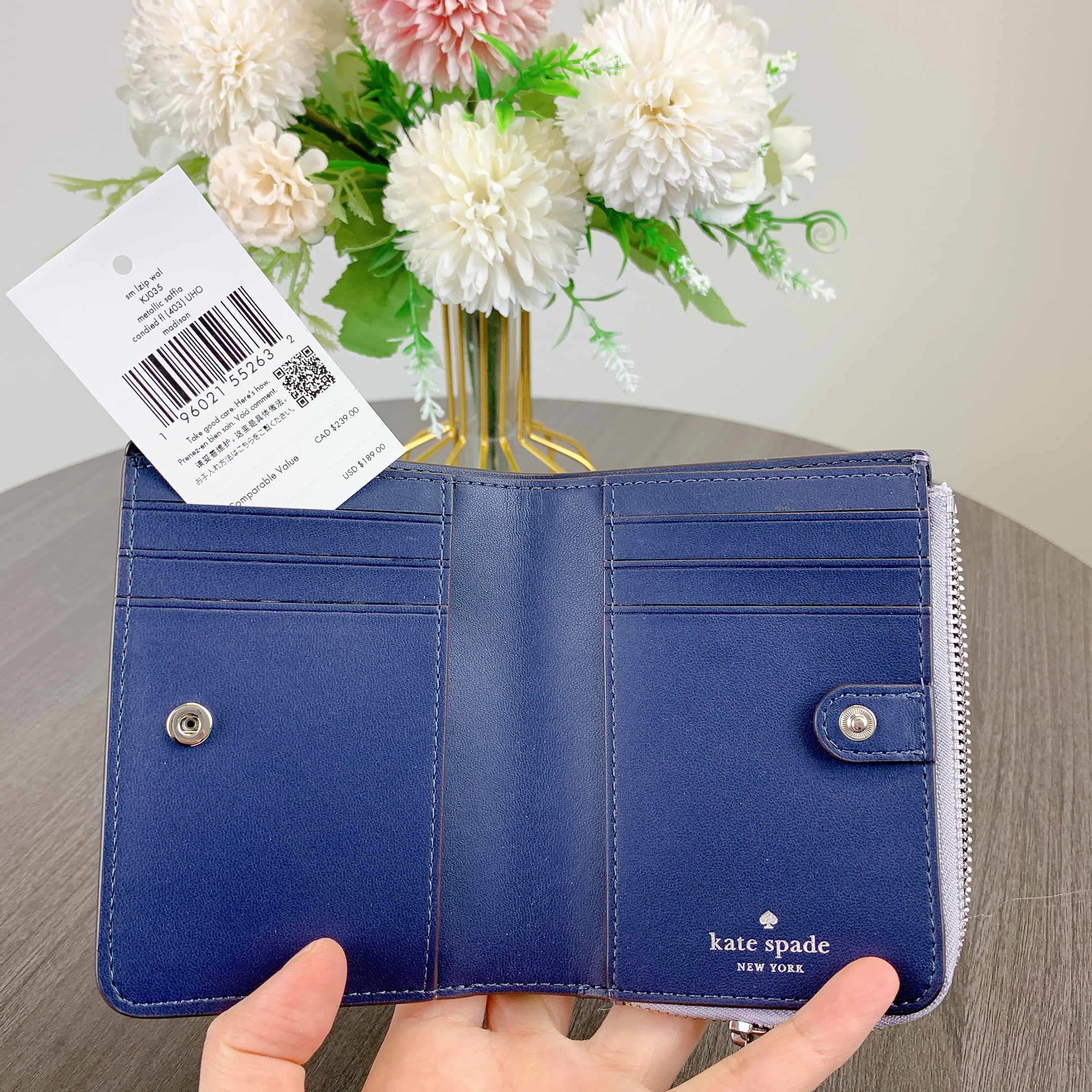 Kate Spade KJ035 Madison Metallic Small L-zip Wallet IN