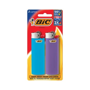 BIC Classic Pocket Lighter, Assorted Colors - Pack of 2 Lighters (Colors May Vary)