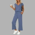 thumbnail image 2 of Two Piece Sets For Women Summer Outfits Sets V Neck Tops Wide Leg Pants Woman Travel Outfits, 2 of 2