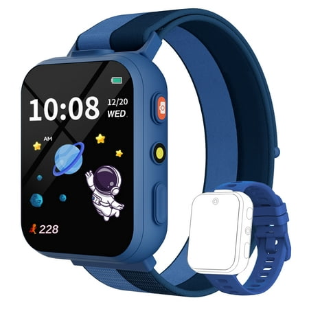 BIGGERFIVE Smart Watch for Kids with Dual Cameras, Two Straps, 30 Puzzle Games, Video & Music Player, Audiobooks, Flashlight, Pedometer, Educational Toys Birthday Gifts for Girls Ages 4-10 Blue