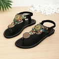 thumbnail image 7 of Summer Sandals for Women Bohemian Footbed Casual Open Toe Slip-On Comfortable Adjustable Ankle Strap Flat Beach Slippers Flip Flops for Vacation Holiday Black, 7 of 7