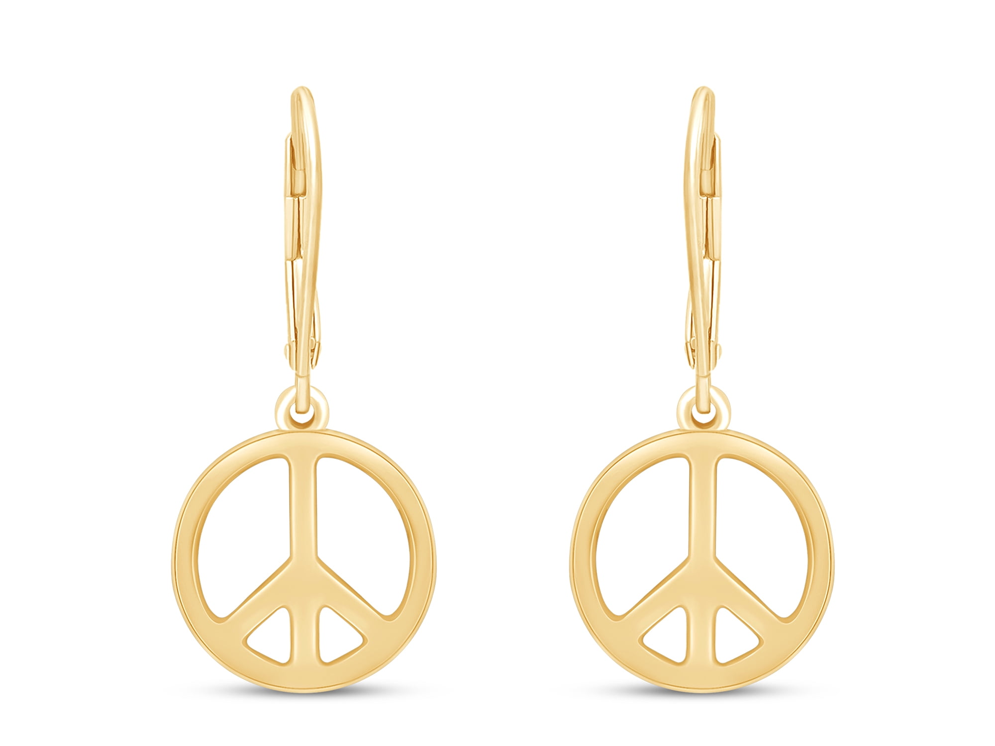 AFFY Peace Sign Lever Back Dangle Earrings Jewelry for Women in 14k Yellow Gold over Silver