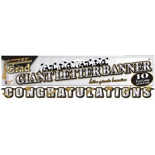 Graduation Congratulations Letter Banner Black Gold Silver Party