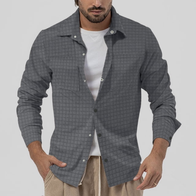 Chemise Décontractée à Manches Longues pour Hommes avec Col Rabattu - Manteau Classique pour Extérieur et Usage Quotidien, Coupe Confortable
