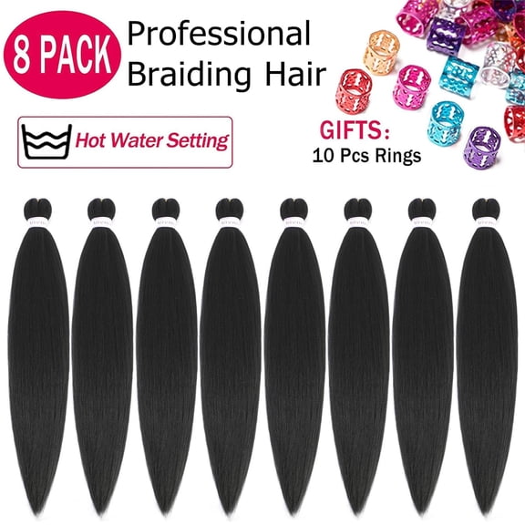 WEIF-Pre Stretched Braiding Hair Long Braid 26 Inch 8 Packs Professional Braiding Hair Extensions Synthetic Crochet Twist Braids (26 Inch, 1B#)