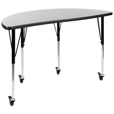 UPC: 0889142515098 | Flash Furniture Wren Mobile 47.5 Half Circle Wave Flexible Collaborative Grey Laminate Activity Table – Standard Height Adjustable Legs