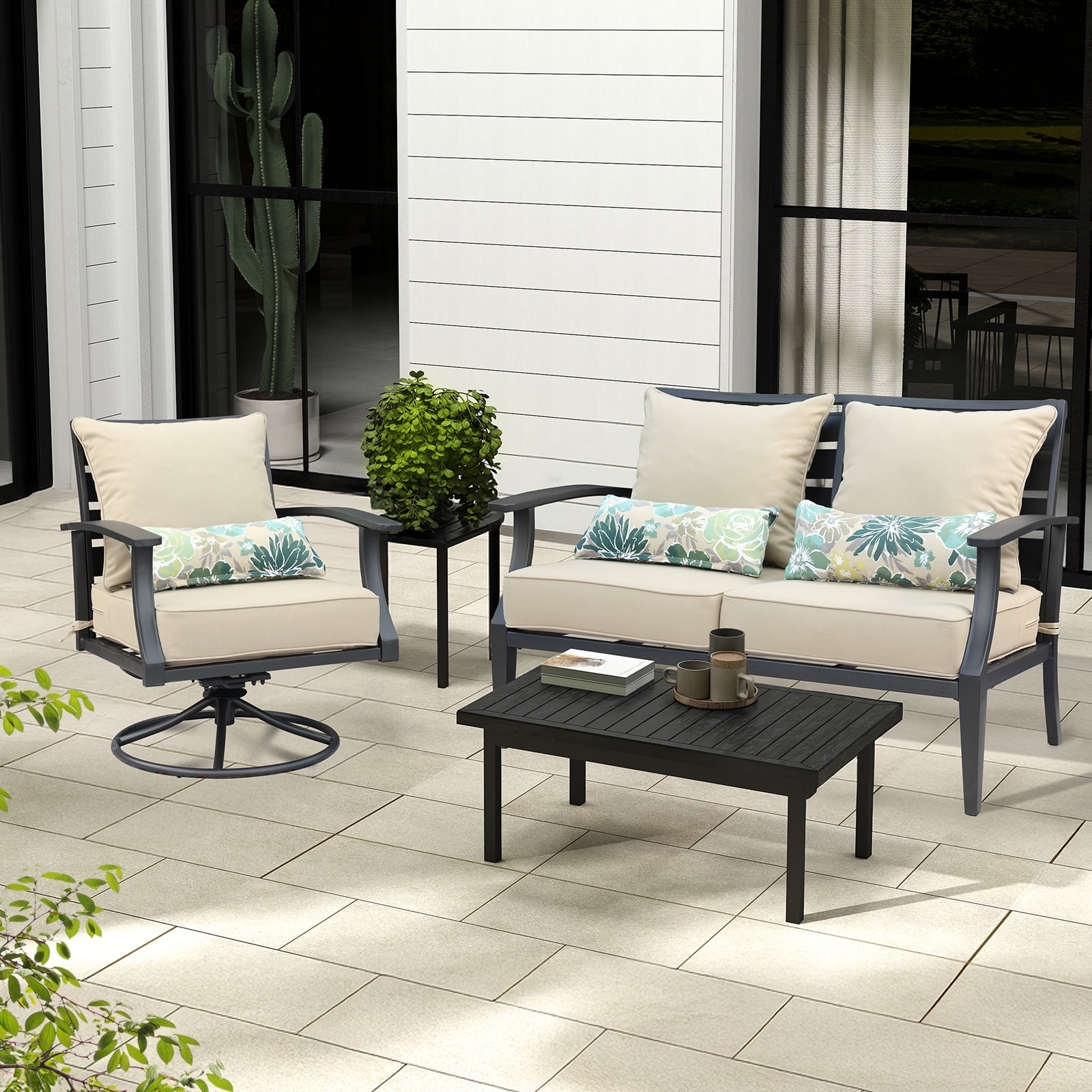Aoodor 22"x24" Brown Patio Chair Cushions Set, Memory Foam Outdoor Seat Cushions (Set of 2 Seats, 2 Backs, 2 Lumbar Pillows)