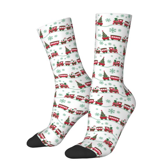 Honeii Christmas Train Print Adult Socks,Crew Socks,Casual Calf Socks,Daily Wear Socks for Men & Women, Perfect for Sports, Casual and Everyday Use