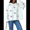 thumbnail image 4 of Sudadera Holgada de Punto con Cuello Redondo y Larga con Bordado de Corazón para San Valentín para Mujer y Rojo M, 4 of 10