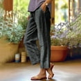 thumbnail image 2 of UVEASISHA Cropped Linen Pants for Women 2025 Summer Striped Straight Leg Pants Elastic Waist Comfy Lounge Beach Trousers with Pockets Black L, 2 of 6