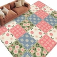 thumbnail image 2 of 5x7 Area Rugs, Japanese Style Non-Skid Rubber Backing Large Rectangle Rugs - Living Room Bedroom Home Office, Colorful Patchwork Flowers Leaves Plaid Indoor Floor Mat Carpets Washable Rug, 2 of 9