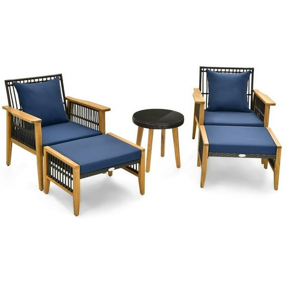 Spaco 5 Piece Patio Furniture Set, Deluxe Outdoor Patio with Coffee Table and 2 Ottomans-Navy