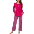 thumbnail image 2 of UAMVSH Womens Pajamas Sets Long Sleeve Button Crew Neck Sleepwear Pullover and Loungewear Bottoms Pleated Two Piece Lounge Outfits(XX-LargeHot Pink 3), 2 of 7