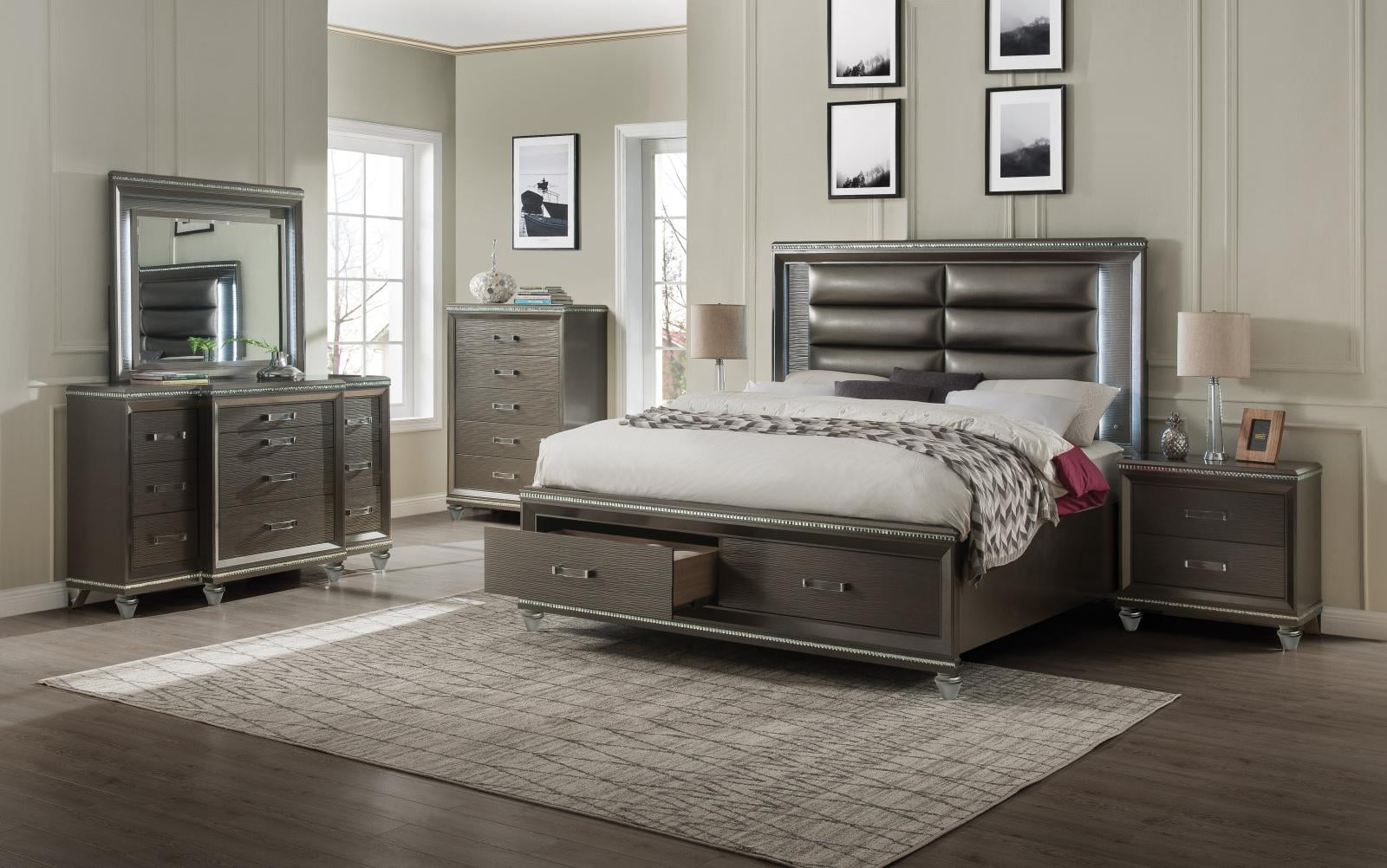 Dark Champagne Finish King Bedroom Set 5Pcs w/ LED Lighting Sadie-27937EK Acme - Walmart.com