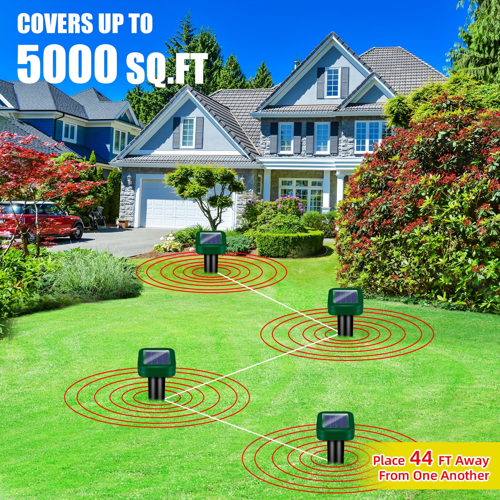 Paddsun Solar Mole Repellent, 8 Pack Ultrasonic Animal Repellent Outdoor Solar Powered Waterproof Sonic Burrowing Mole Deterrent Stake for Mole Snake for Yard Lawns