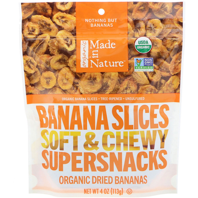 Made in Nature, Organic Dried Banana Slices, Soft & Chewy Supersnacks, 4 oz Pack of 2