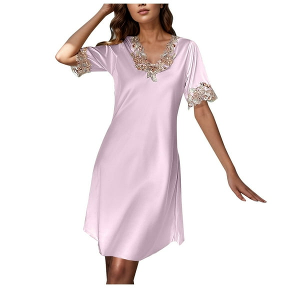 Nightgowns for Women Satin Chemise Nightie Slips Sleep Plus Size Dresses for Women,Pink,M
