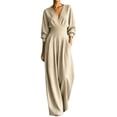 thumbnail image 2 of Hvogkswy Wide Leg Jumpsuits for Women Long Sleeve Wrap V Neck High Waist Romper Comfy Flowy Outdoor Hiking Casual Vacation Jumpsuit With Pockets, 2 of 5