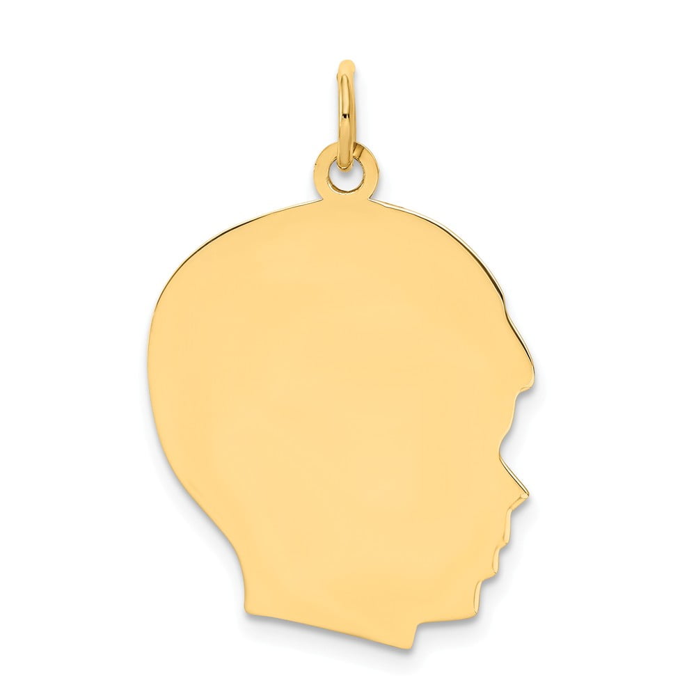 26mm x 4mm Solid 14k Yellow Gold Girl Head Charm Pendant 
